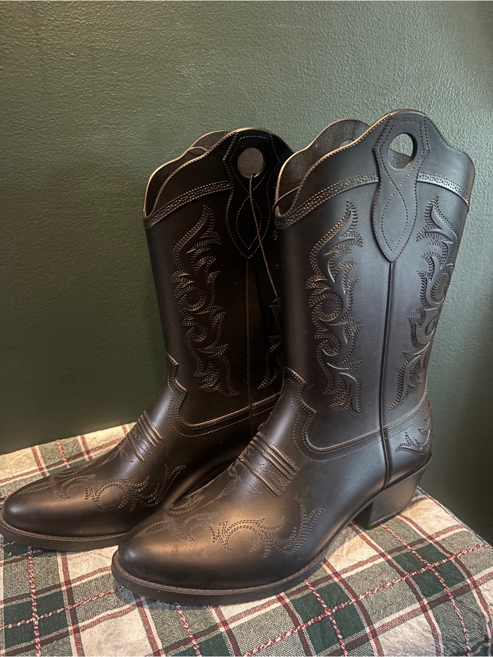 NWT Black Western Cowboy Rain Boots